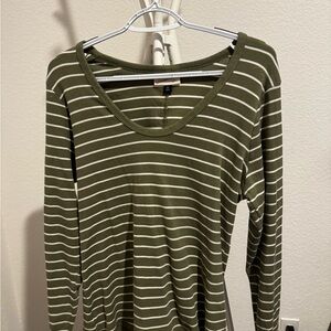 Universal Thread Olive and White Striped Long Sleeve Top